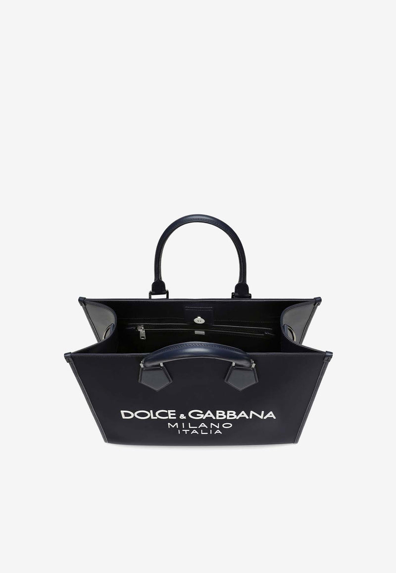 Dolce 
Gabbana Large Rubberized Logo Top Handle Bag Navy BM2271 AG182 8C653