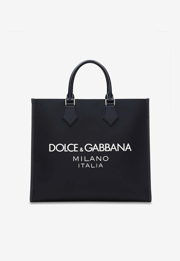 Dolce 
Gabbana Large Rubberized Logo Top Handle Bag Navy BM2271 AG182 8C653