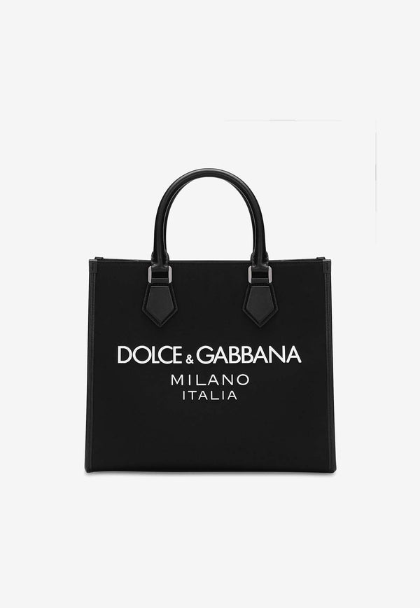 Dolce 
Gabbana Small Rubberized Logo Top Handle Bag Black BM2272 AG182 8B956