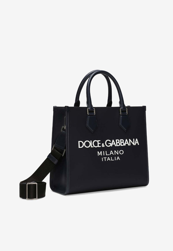 Dolce 
Gabbana Small Rubberized Logo Top Handle Bag Navy BM2272 AG182 8C653