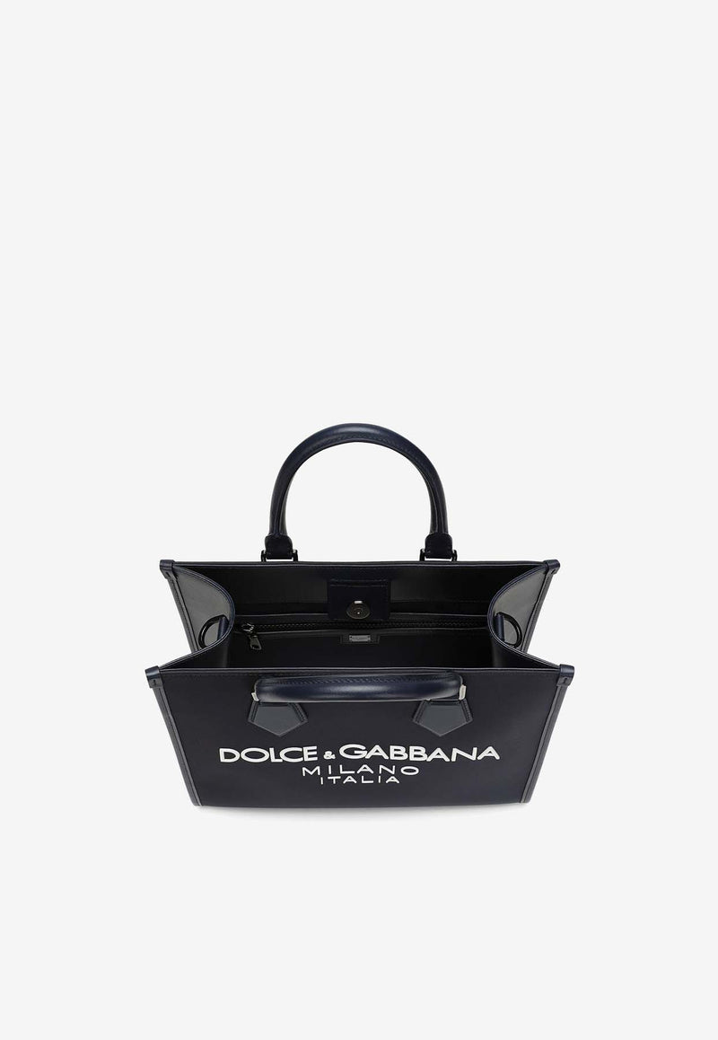 Dolce 
Gabbana Small Rubberized Logo Top Handle Bag Navy BM2272 AG182 8C653