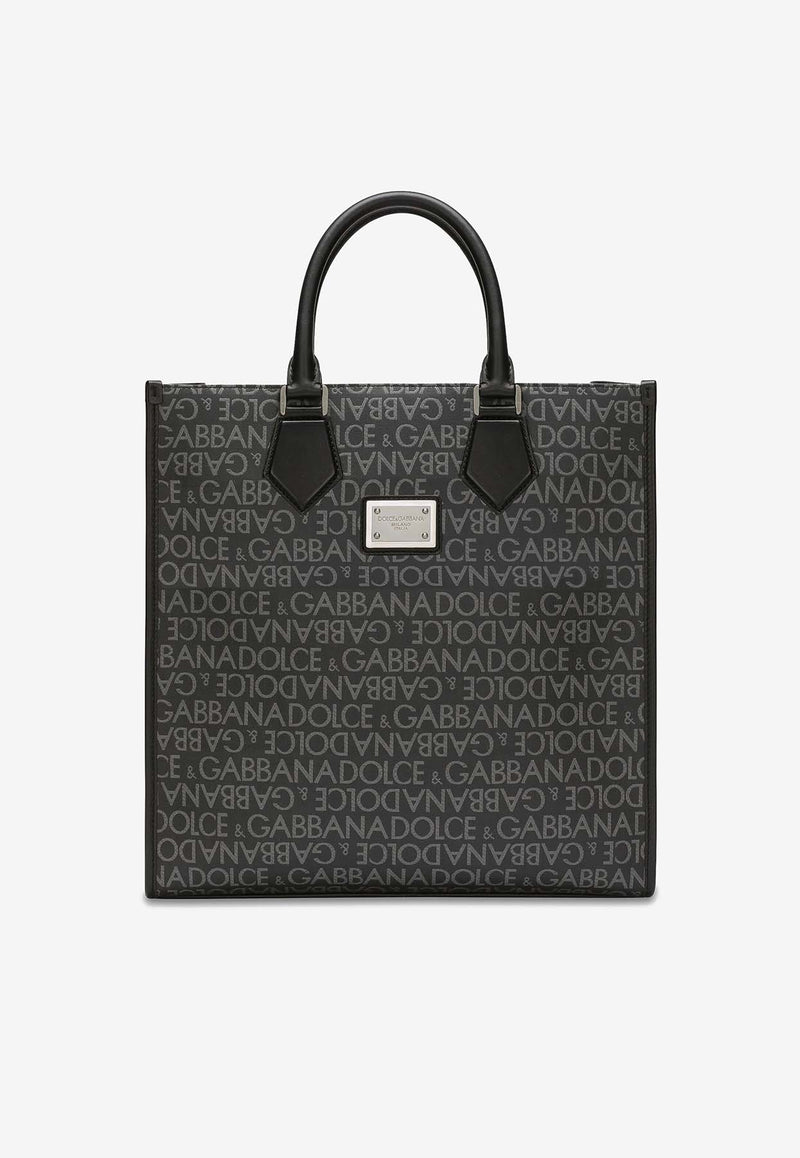 Dolce 
Gabbana Medium Coated Logo Jacquard Tote Bag Black BM2273 AJ705 8B969