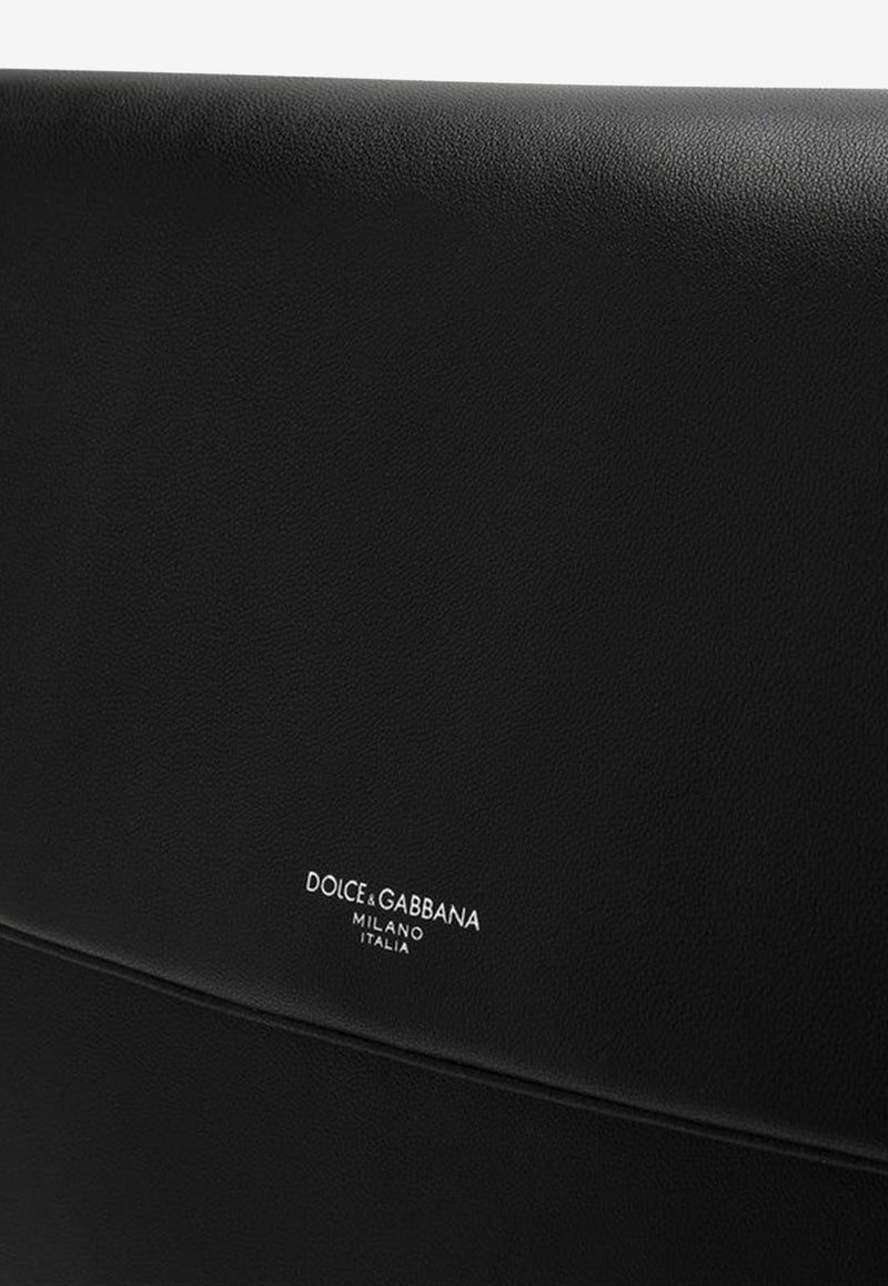 Dolce 
Gabbana Logo Embellished Leather Messenger Bag Black BM3082AF984/P_DOLCE-80999