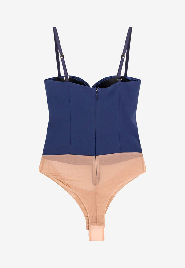 Elisabetta Franchi Criss-Cross Laces Crepe Bodysuit Blue BO02551E2_DC8