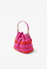 Jimmy Choo Small Bon Bon Bucket Bag in Beaded Raffia BON BON BUCKET/SRIC FUCHSIA/PAPRIKA/LIGHT GOLD