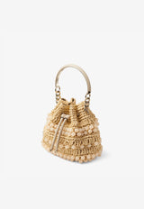 Jimmy Choo Small Bon Bon Bucket Bag in Beaded Raffia BON BON BUCKET/SRIC NATURAL/LIGHT GOLD