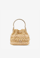 Jimmy Choo Small Bon Bon Bucket Bag in Beaded Raffia BON BON BUCKET/SRIC NATURAL/LIGHT GOLD