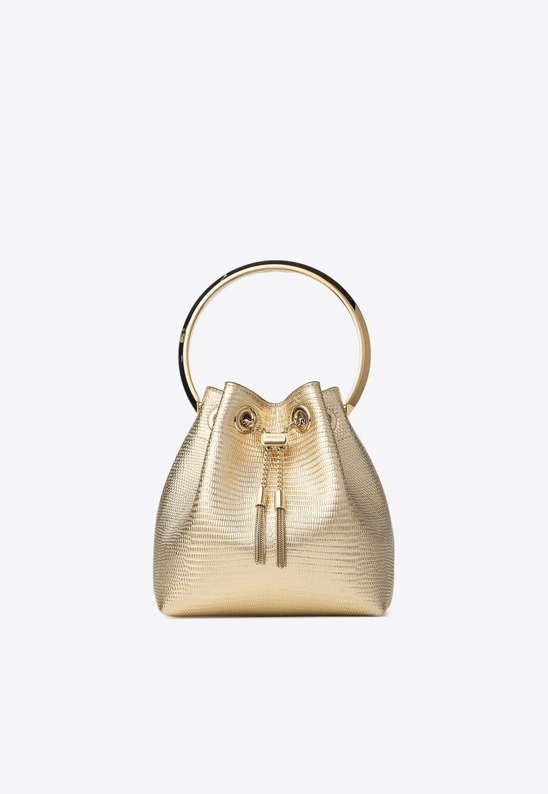 Jimmy Choo Bon Bon Bucket Bag in Metallic Lizard Print Leather Gold BON BON JDT GOLD/LIGHT GOLD