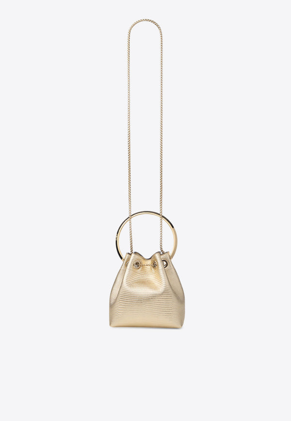 Jimmy Choo Bon Bon Bucket Bag in Metallic Lizard Print Leather Gold BON BON JDT GOLD/LIGHT GOLD