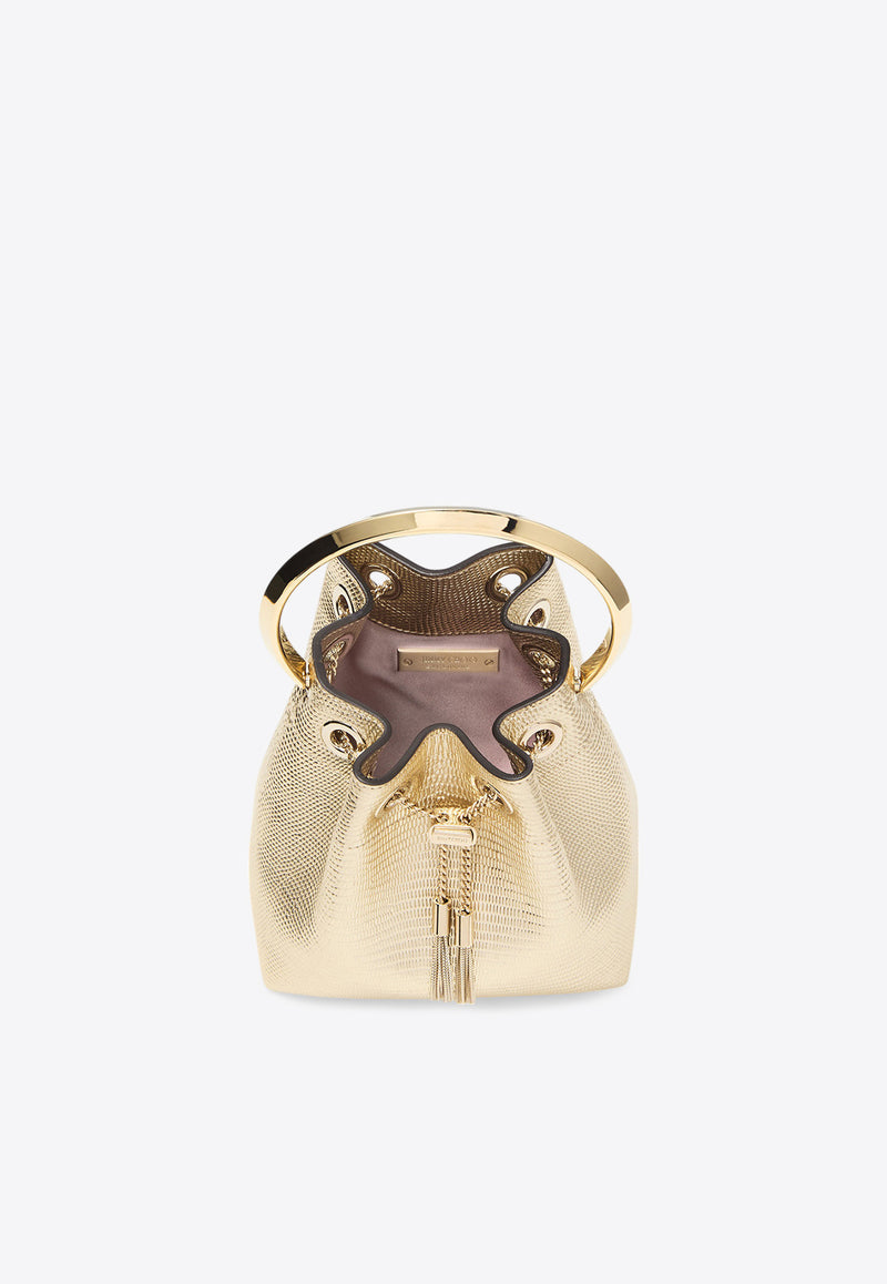 Jimmy Choo Bon Bon Bucket Bag in Metallic Lizard Print Leather Gold BON BON JDT GOLD/LIGHT GOLD