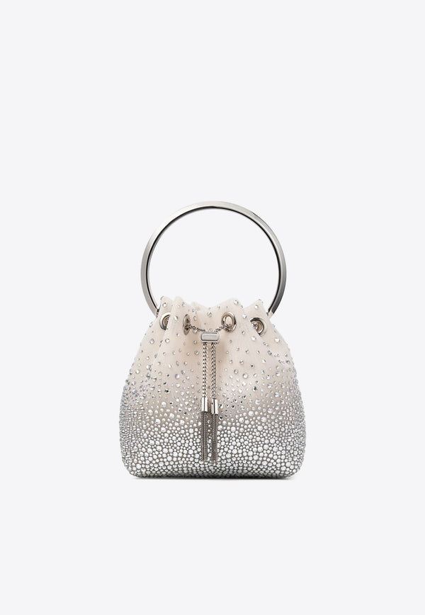 Jimmy Choo Bon Bon Crystal Mesh Bucket Bag White BON BON VUQ WHITE/CRYSTAL