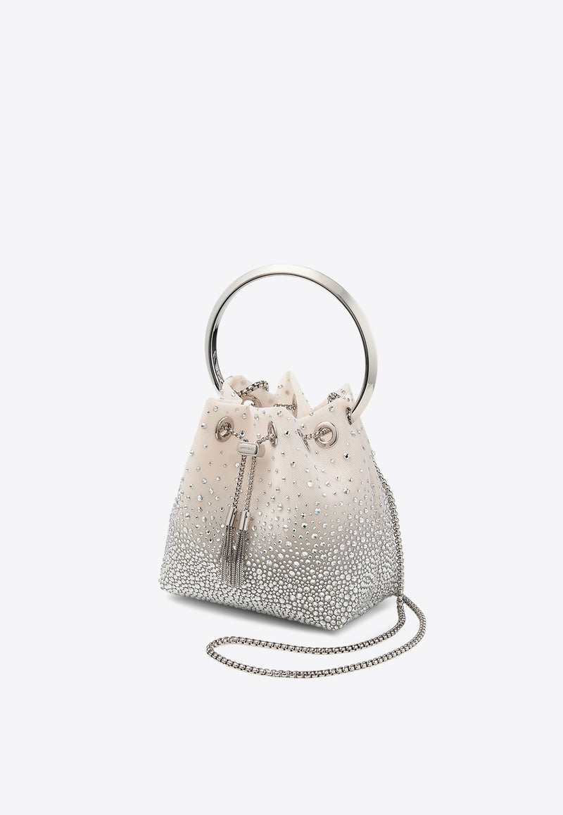 Jimmy Choo Bon Bon Crystal Mesh Bucket Bag White BON BON VUQ WHITE/CRYSTAL