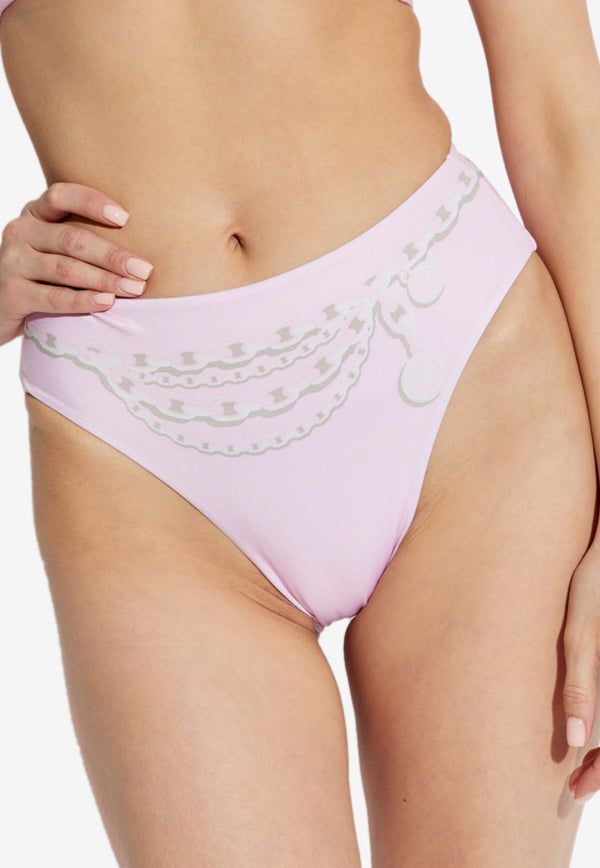 Versace Chain Print Bikini Bottom Pink DÓŁ 1019065 1A12919-5PC40