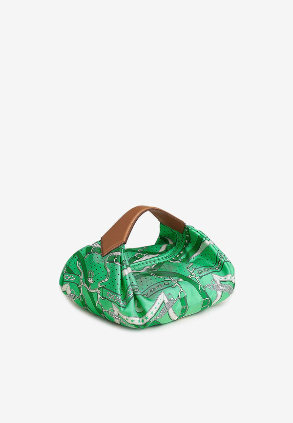 Hermès Balusoie Bag in Vert Comics La Promenade du Matin Bandana Silk Print and Naturel Hunter with Palladium Hardware