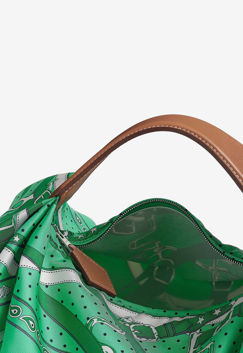 Hermès Balusoie Bag in Vert Comics La Promenade du Matin Bandana Silk Print and Naturel Hunter with Palladium Hardware