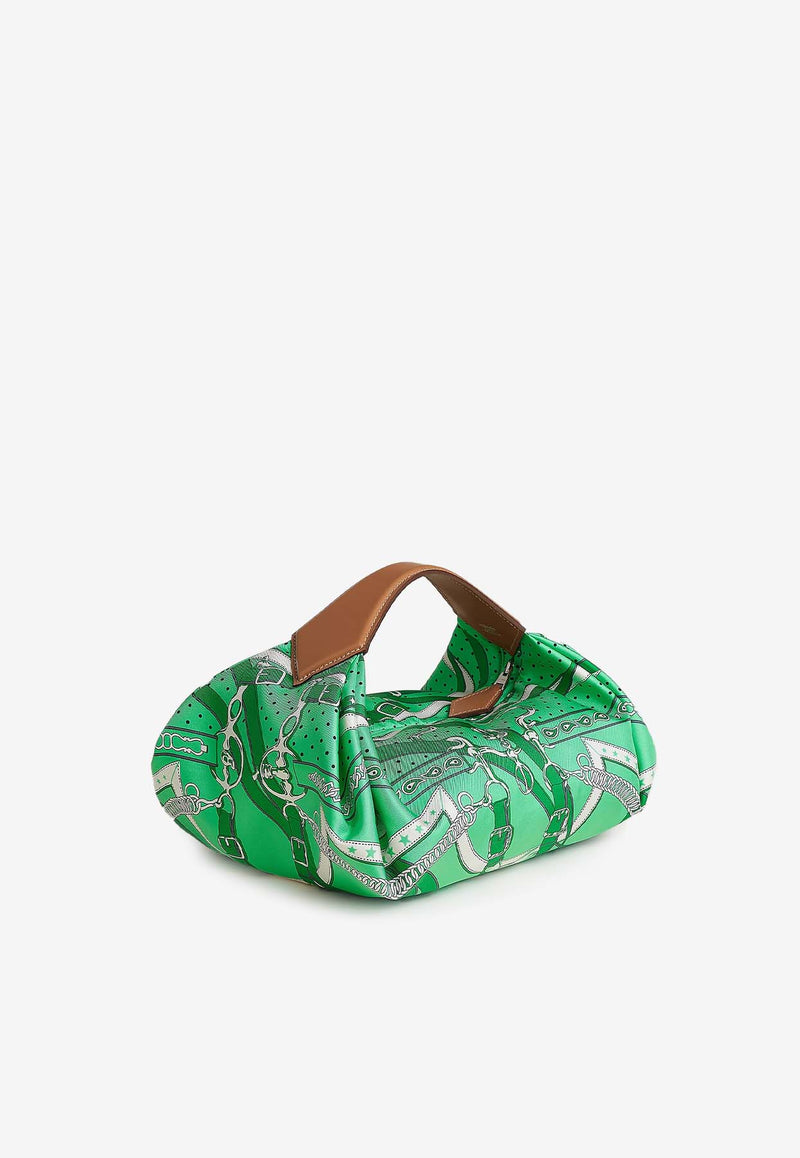 Hermès Balusoie Bag in Vert Comics La Promenade du Matin Bandana Silk Print and Naturel Hunter with Palladium Hardware