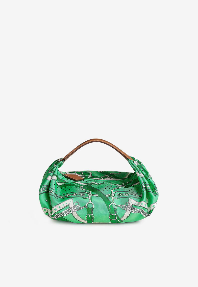 Hermès Balusoie Bag in Vert Comics La Promenade du Matin Bandana Silk Print and Naturel Hunter with Palladium Hardware