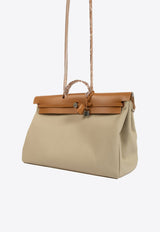 Hermès Herbag Zip Cabine Bag in Beton Toile and Naturel Sable Leather with Palladium Hardware