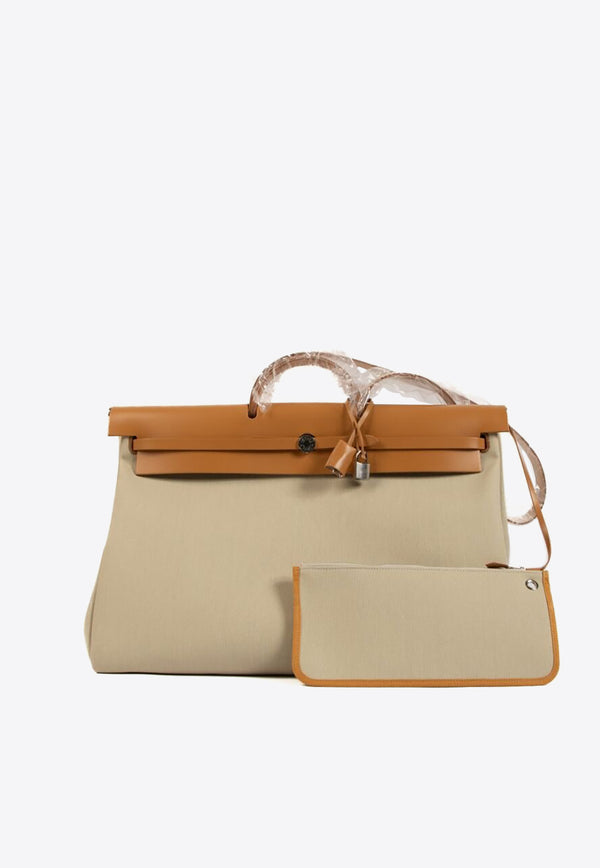 Hermès Herbag Zip Cabine Bag in Beton Toile and Naturel Sable Leather with Palladium Hardware