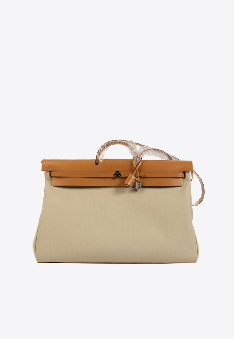 Hermès Herbag Zip Cabine Bag in Beton Toile and Naturel Sable Leather with Palladium Hardware