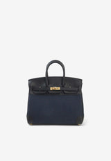 Birkin Quadrille 25 in Black Swift Leather and Bleu Egee Toile with Gold Hardware