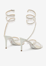 Rene Caovilla Chandelier 80 Jeweled Crystal-Embellished Sandals C10182-080-R001CYTS IVORY SATIN/CRYSTAL-TRANS