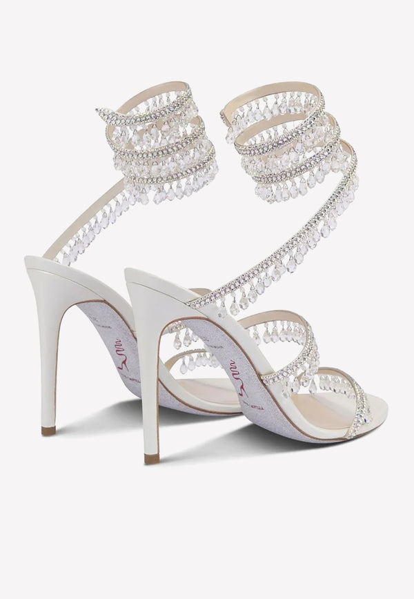 Rene Caovilla Chandelier 105 Crystal-Embellished Sandals C10182-105-R001CYTS IVORY SATIN/CRYSTAL-TRANS ST