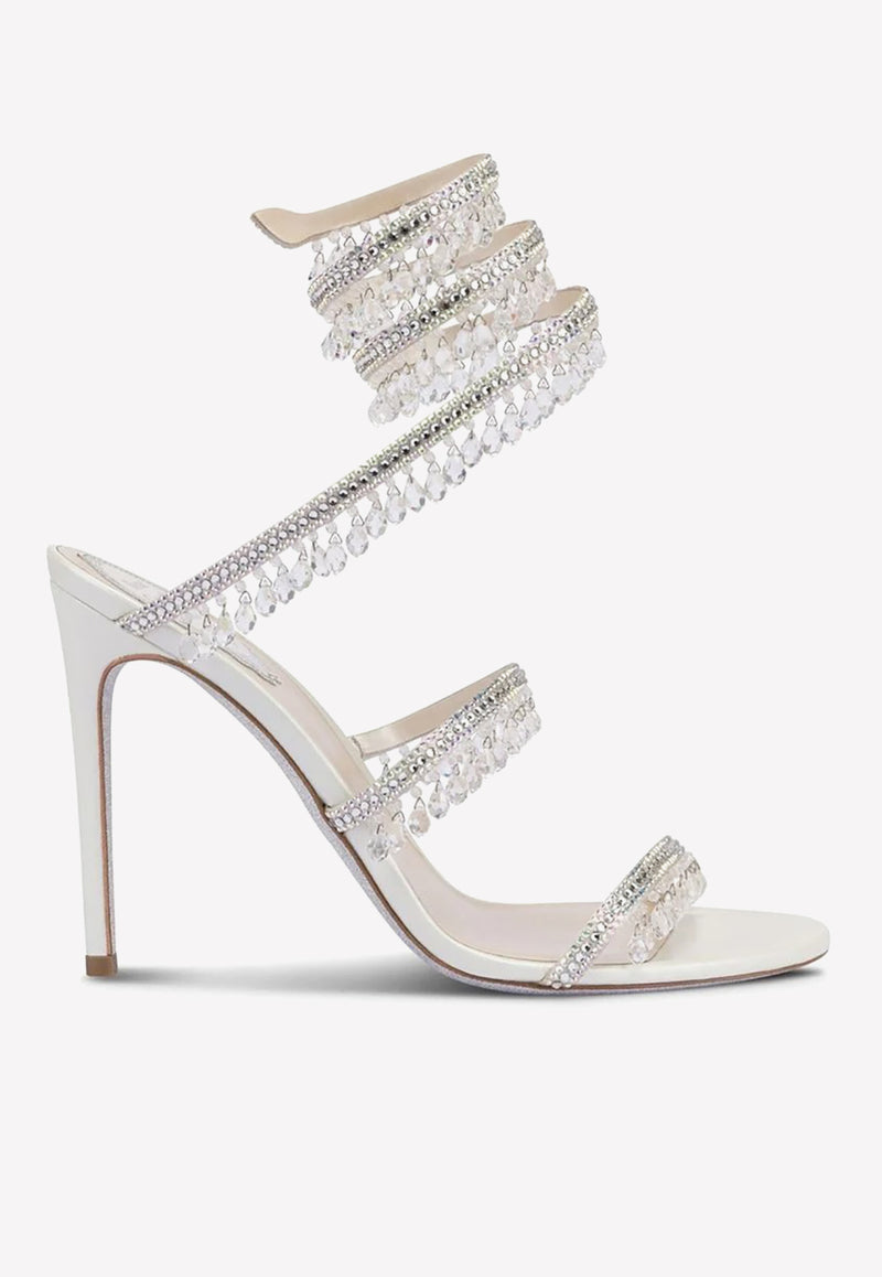 Rene Caovilla Chandelier 105 Crystal-Embellished Sandals C10182-105-R001CYTS IVORY SATIN/CRYSTAL-TRANS ST