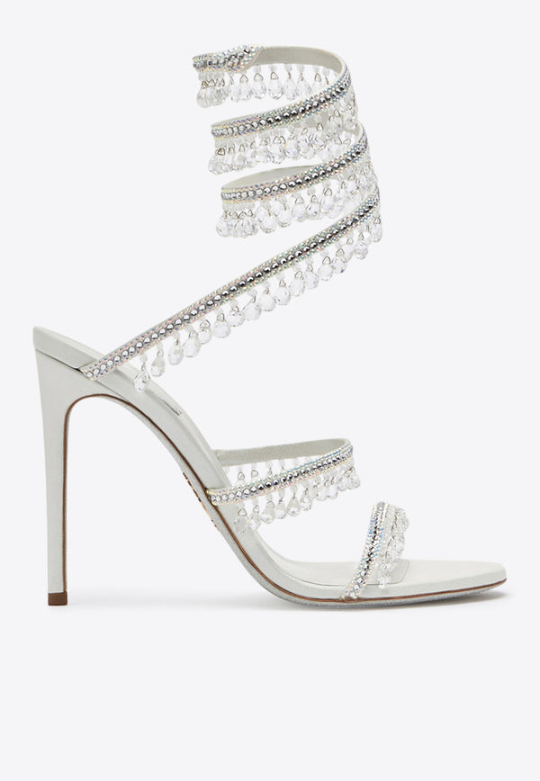 Rene Caovilla Chandelier 105 Crystal Embellished Wraparound Sandals White C10182-105-R001CYTSWHITE