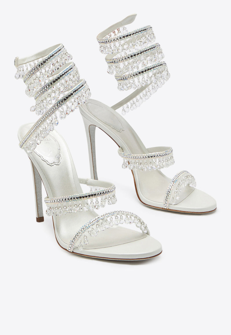 Rene Caovilla Chandelier 105 Crystal Embellished Wraparound Sandals White C10182-105-R001CYTSWHITE