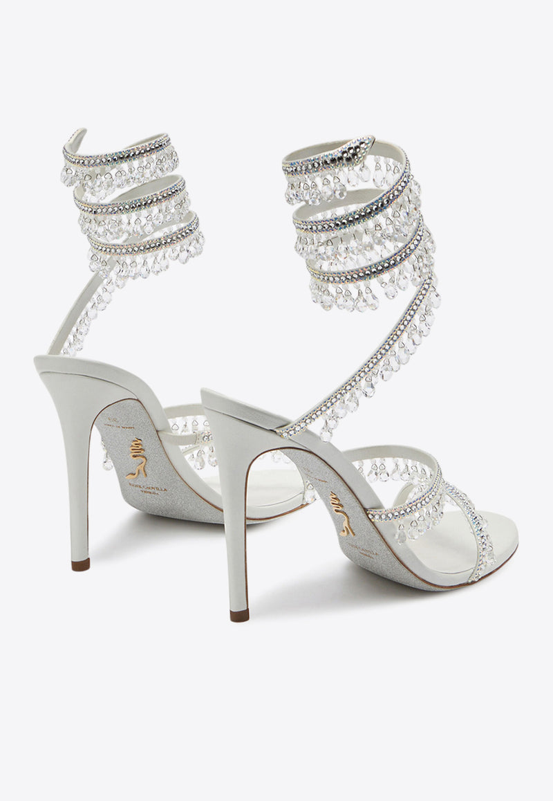 Rene Caovilla Chandelier 105 Crystal Embellished Wraparound Sandals White C10182-105-R001CYTSWHITE