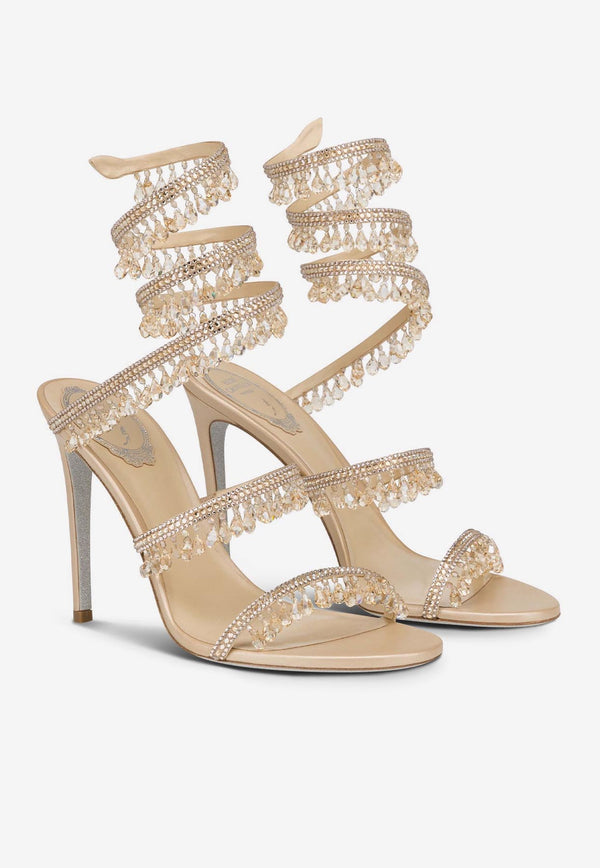 Rene Caovilla Chandelier 105 Crystal-Embellished Sandals C10182-105-R001V104 BEIGE SATIN/GOLDEN SHADOW