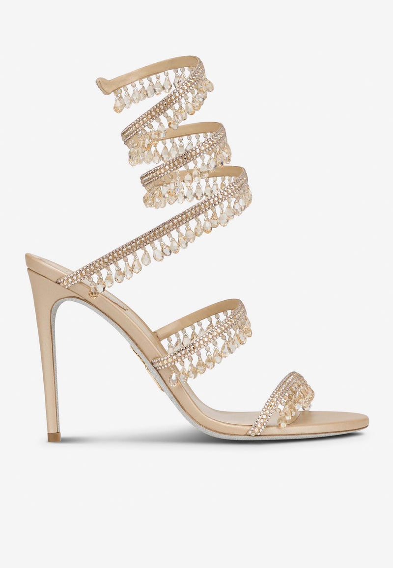 Rene Caovilla Chandelier 105 Crystal-Embellished Sandals C10182-105-R001V104 BEIGE SATIN/GOLDEN SHADOW