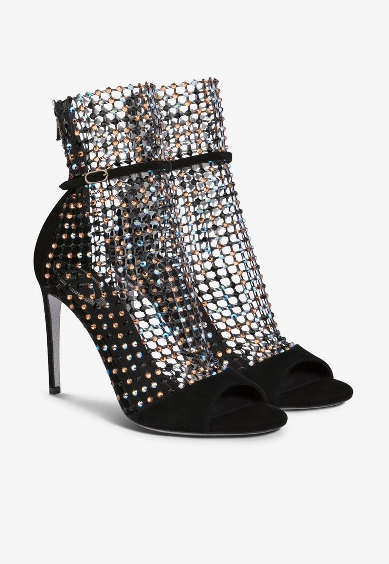 Rene Caovilla Galaxia 105 Crystal Mesh Ankle Sandals Black C10220-105-C001X100 BLCK SUD/JET- SMK TPZ STS