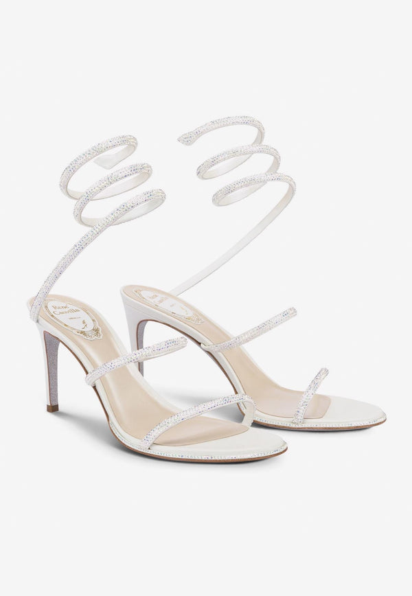 Rene Caovilla Cleo 80 Crystal-Embellished Sandals C10416-080-R001X318 IVORY SATIN/C.TRANSMISSION