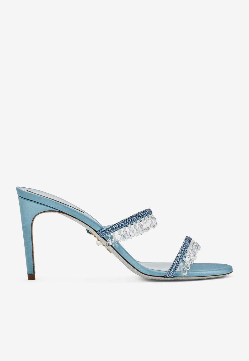 Rene Caovilla Chandelier 80 Rhinestone Embellished Sandals Blue C10727-080-R001Y241 CERULEO SATIN/DENIM BLUE-CRYS