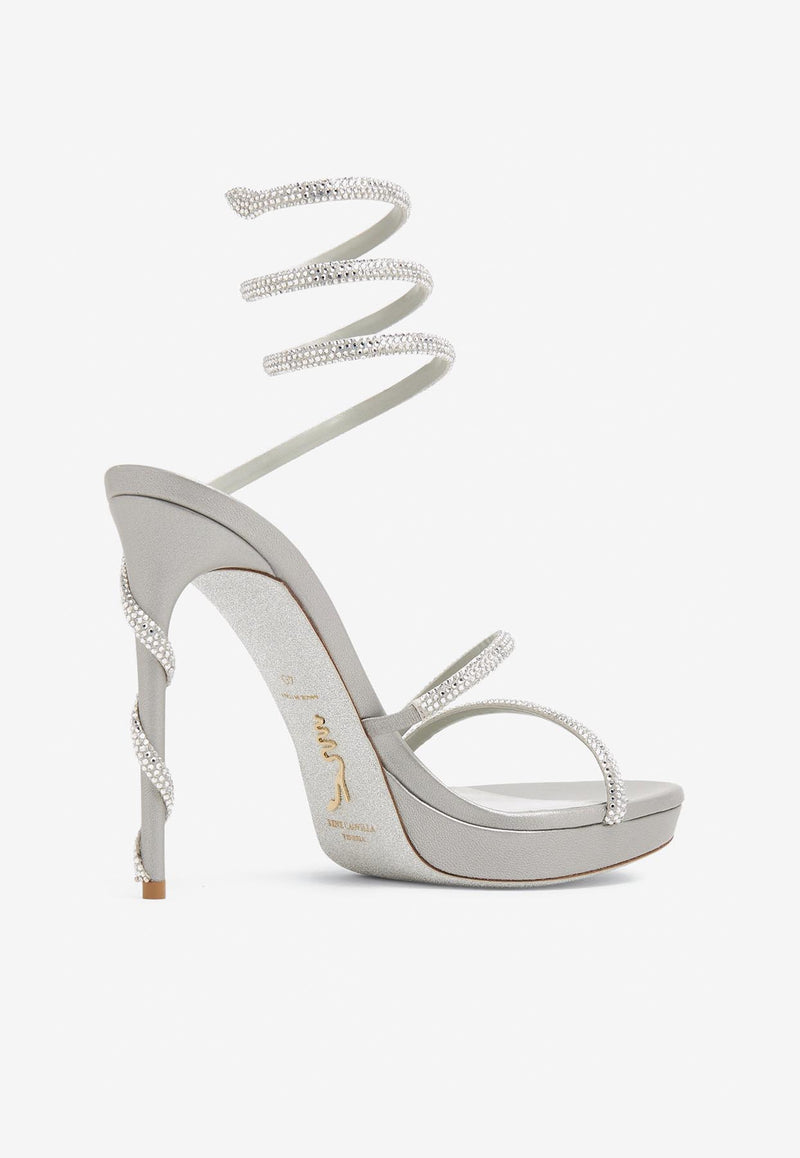 Rene Caovilla Margot 120 Crystal-Embellished Sandals Gray C11339-120-R001V232 GREY SAT/C.SILV SHD STRS