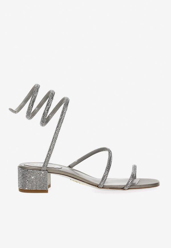 Rene Caovilla Cleo 35 Crystal-Embellished Sandals Gray C11579-035-R0019190 ASH GREY STN/LGHT CHROM STRS