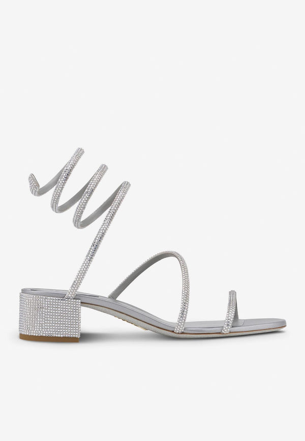 Rene Caovilla Cleo 35 Crystal-Embellished Sandals Gray C11579-035-R001V232 GREY SAT/C.SILV SHD STRS