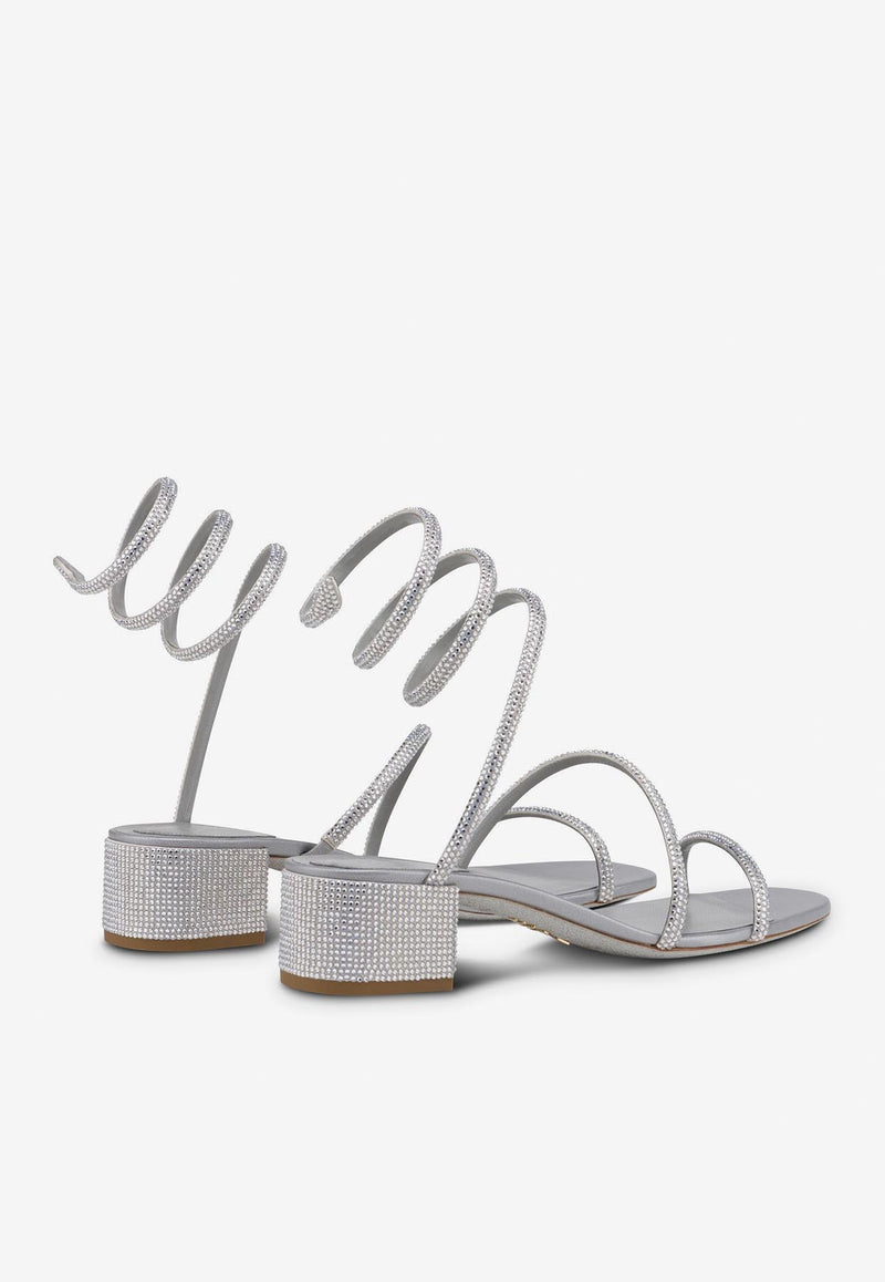 Rene Caovilla Cleo 35 Crystal-Embellished Sandals Gray C11579-035-R001V232 GREY SAT/C.SILV SHD STRS