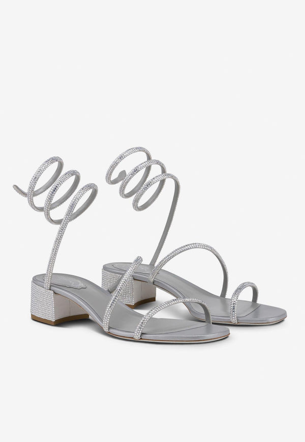 Rene Caovilla Cleo 35 Crystal-Embellished Sandals Gray C11579-035-R001V232 GREY SAT/C.SILV SHD STRS