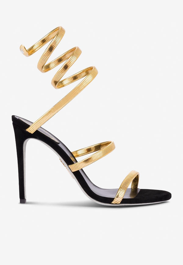 Rene Caovilla Juniper 105 Suede Sandals C11628-105-C001V017 BLACK SUEDE/GOLD METAL SNAKE