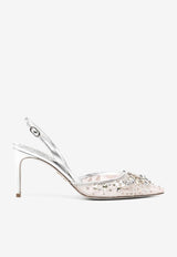 Rene Caovilla 80 Crystal-Embellished Pointed Pumps C11729-080-PI01V118 SILVER LACE-LAMB/CRYS STONES