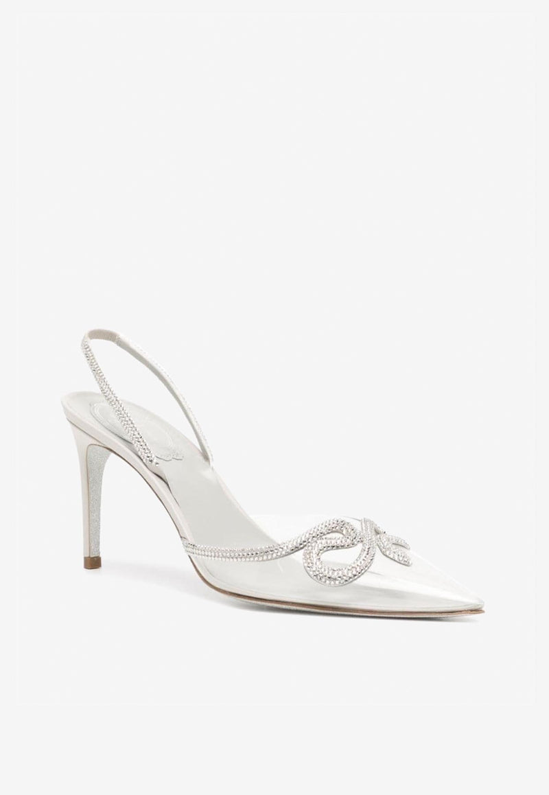 Rene Caovilla 80 Crystal-Embellished Pointed Pumps C11795-080-R001Y049 IVORY SATIN-VINIL/SILVER SHADE