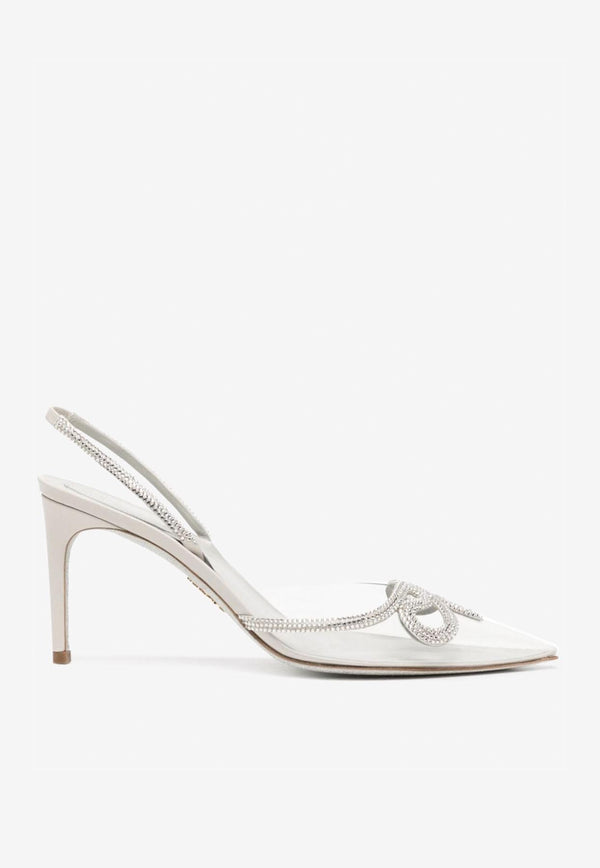 Rene Caovilla 80 Crystal-Embellished Pointed Pumps C11795-080-R001Y049 IVORY SATIN-VINIL/SILVER SHADE