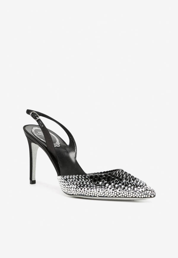 Rene Caovilla 80 Crystal-Embellished Pointed Pumps C11824-080-R001V871 BLACK SATIN/JET HEMATITE-LAB S