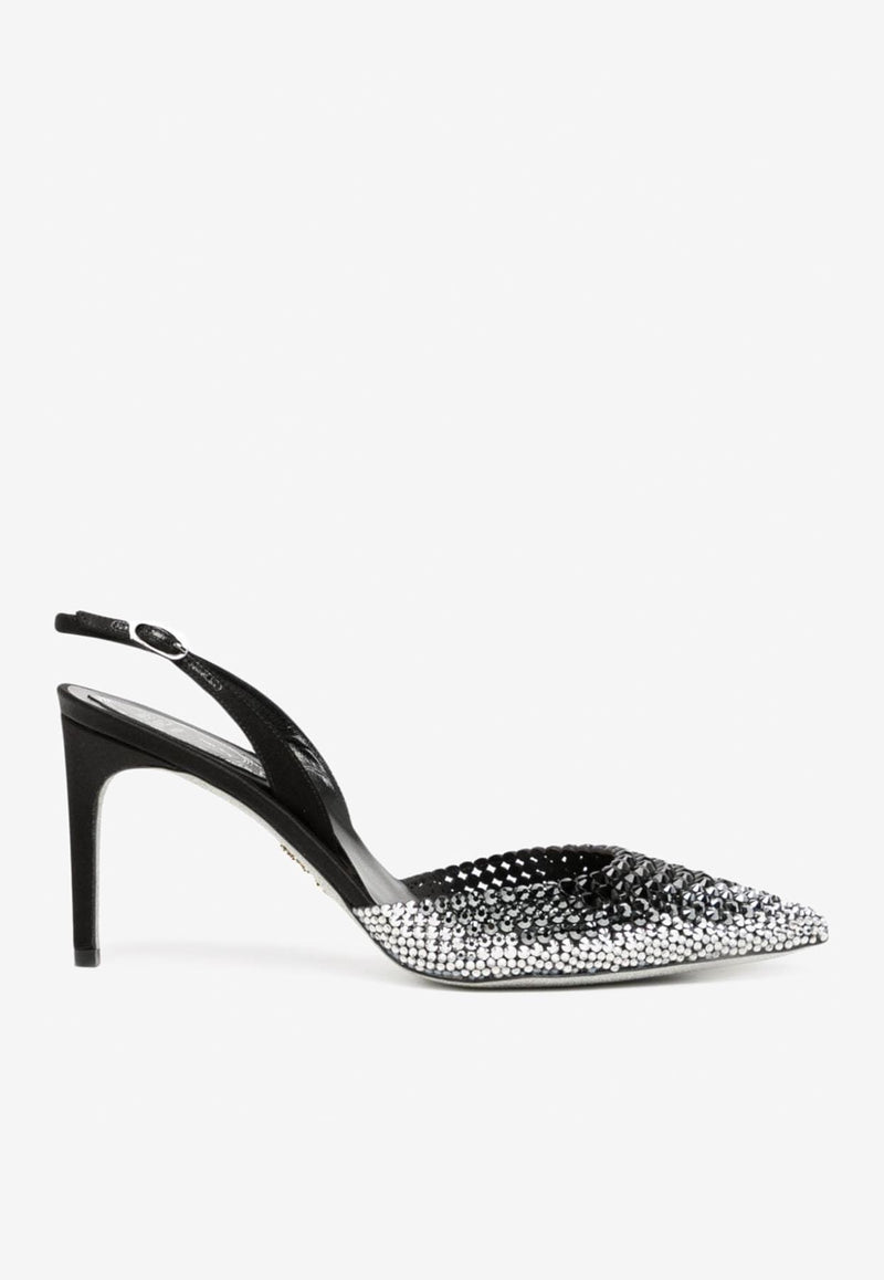 Rene Caovilla 80 Crystal-Embellished Pointed Pumps C11824-080-R001V871 BLACK SATIN/JET HEMATITE-LAB S