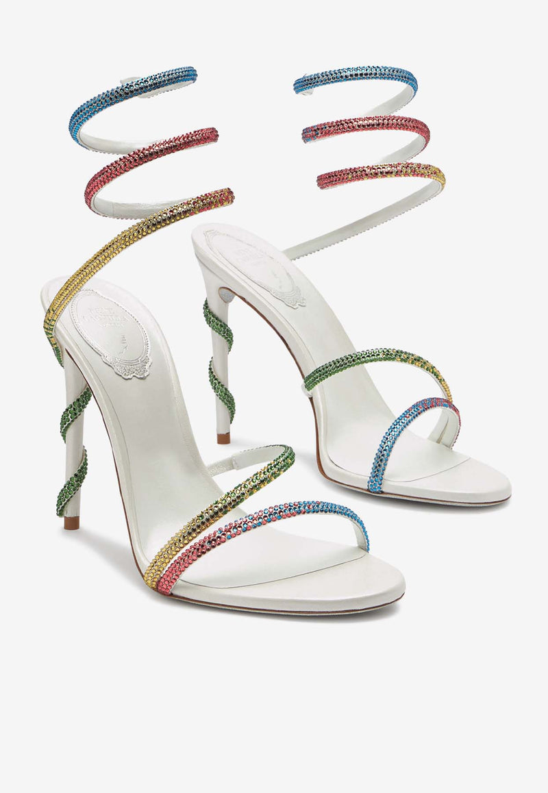 Rene Caovilla Margot 105 Crystal-Embellished Sandals in Satin C11879-105-R001V783 WHITE SATIN/MULTICOLOR STRASS