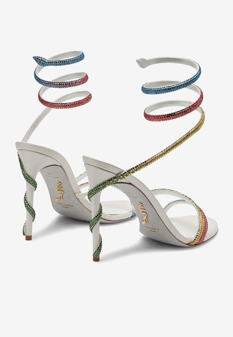 Rene Caovilla Margot 105 Crystal-Embellished Sandals in Satin C11879-105-R001V783 WHITE SATIN/MULTICOLOR STRASS