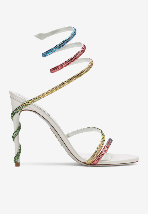 Rene Caovilla Margot 105 Crystal-Embellished Sandals in Satin C11879-105-R001V783 WHITE SATIN/MULTICOLOR STRASS